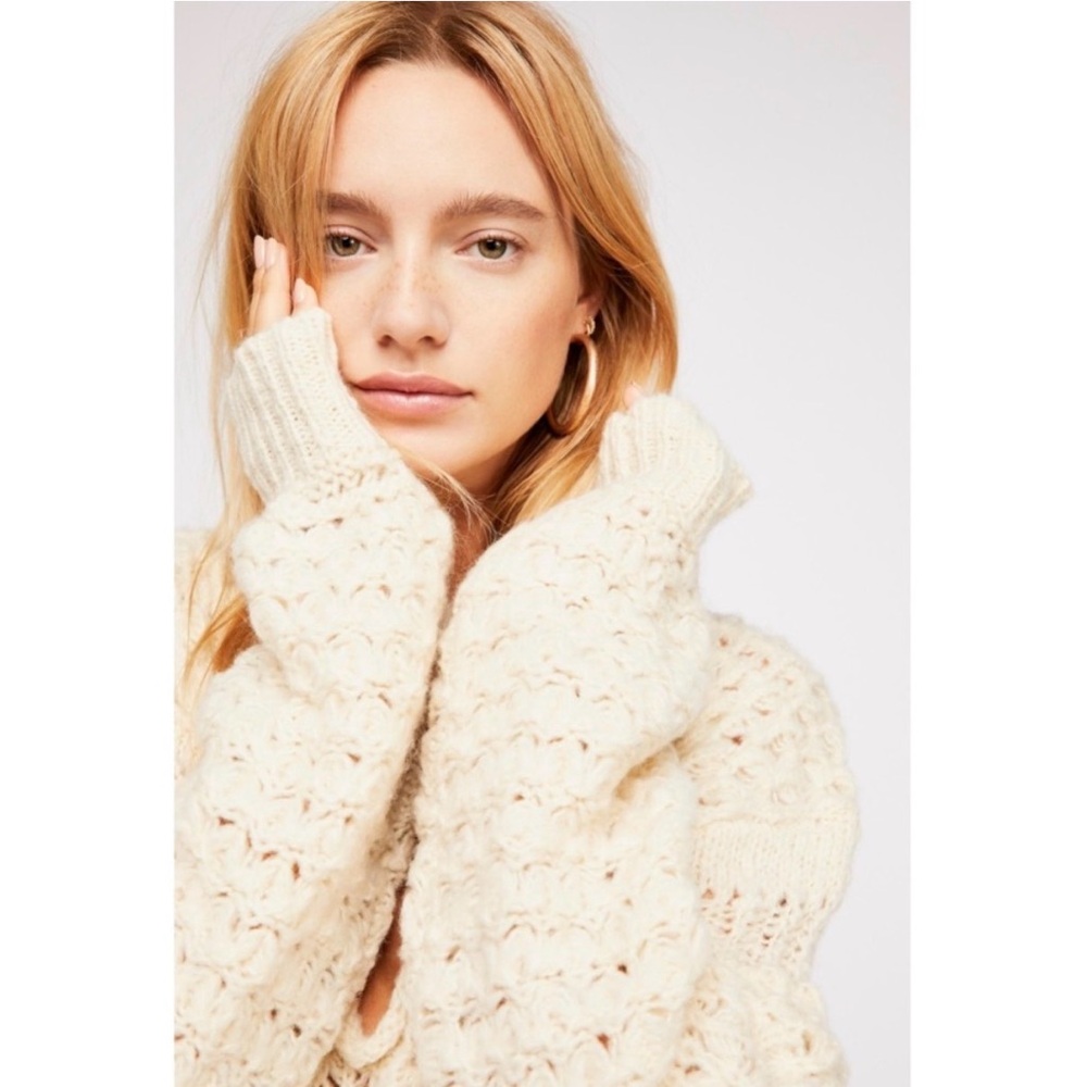 Free People Crashing Waves Wool Blend Pullover Cream Knit Sweater - Picture 4 of 16